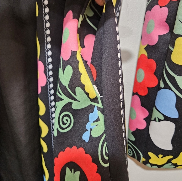 Retro FLORAL Jacket Sz S Vintage 1970s Style Black Yellow Orange Pink Green Blue - Picture 8 of 9